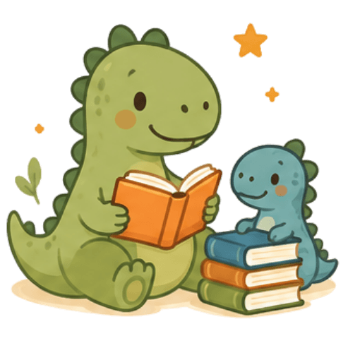 Dinosaur illustration with books